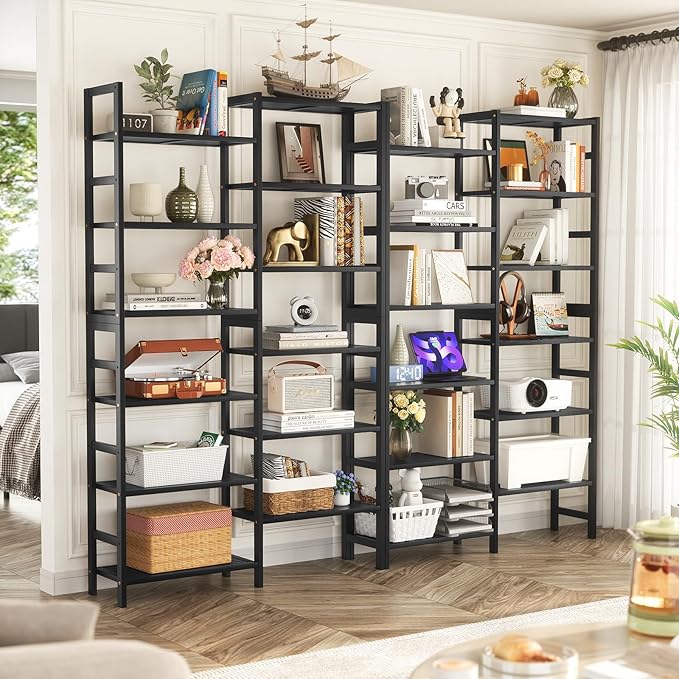 Homykic Double Wide Bamboo Bookshelf Black, 6-Tier Large Open Bookcase with 12 Display Shelves, 6ft Tall Freestanding Book Shelf for Home Office, Bedroom, Living Room, Plants-DeskLoop Office