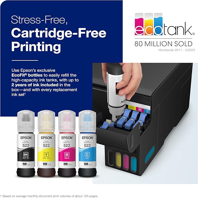 Epson EcoTank ET-2400 Wireless Color All-in-One Cartridge-Free Supertank Printer with Scan and Copy – Easy, Everyday Home Printing, Black-DeskLoop Office