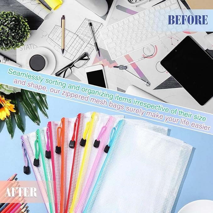 Jetec 32 Pcs Mesh Zipper Bags Toy Storage Bikini Organizer Bag Bolsas Para Guardar Trajes De Baño Waterproof Zipper Reusable Pouch Puzzle Multipurpose for Storage Office(Stylish Color,9 x 7 Inch)-DeskLoop Office