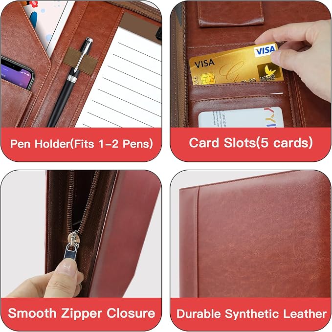 Zippered Padfolio Organizer, WRIYES Leather Planner Binder, 10.2 Inch Portfolio - Image 4