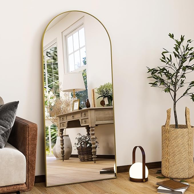 HARRITPURE Arched Full Length Mirror - 64"x21" Free Standing Leaning Mirror Hanging Mounted Aluminum Frame Modern Home Decor for Living Room Bedroom Cloakroom, Gold-DeskLoop Office