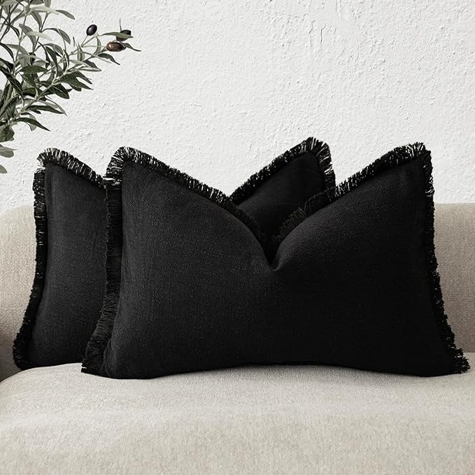 Foindtower Set of 2 Decorative Linen Fringe Lumbar Throw Pillow Covers Boho by Foindtower