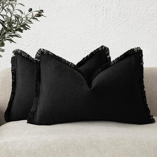 Foindtower Set of 2 Decorative Linen Fringe Lumbar Throw Pillow Covers Boho by Foindtower