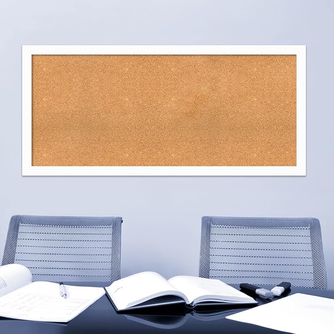 Amanti Art Natural Cork Board for Wall, 27x59 Vision Board with White Frame, Oversize Corkboard Office Decor for Home Organization, Casual Corkboard Pinboard to Display Items for Home Organization in-DeskLoop Office
