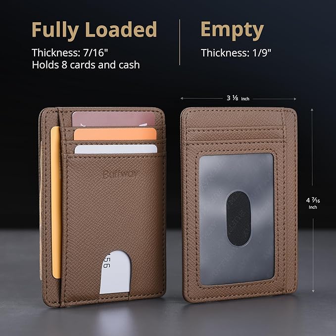 Buffway Slim Minimalist Front Pocket RFID Blocking Leather Wallets - Image 5