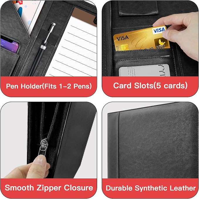 Zippered Padfolio Organizer, WRIYES Leather Planner Binder, 10.2 Inch Portfolio - Image 4