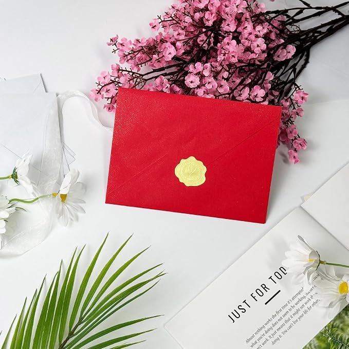 YINUOYOUJIA 50 PCS Pearl Red Envelopes A7, 5 x 7 Red Shimmer Envelopes - Image 6