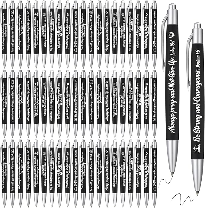 Yeaqee 100 Pcs Inspirational Pens Employee Appreciation Back to School Gifts Motivational Thank You Metal Greeting Quote Ballpoint Pen for Coworker Teacher(Black,Biblical)-DeskLoop Office