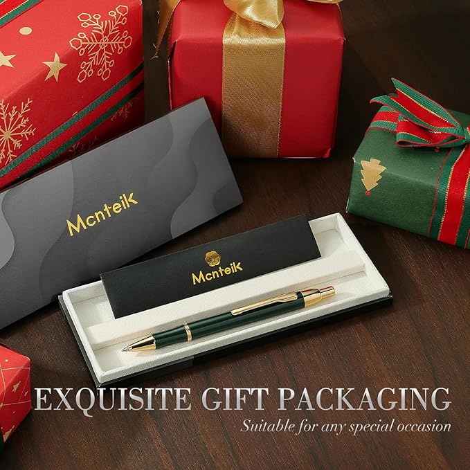 Green lacquer Gel Pen With 24K Gold Finish, Retractable, Gift Pen Set, Black Ink Refill, Professional, Elegant, Writing, Executive, Nice Fancy Designer Pens, Perfect for Men and Women-DeskLoop Office