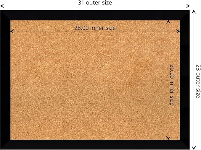 Amanti Art Natural Cork Board for Wall, 23x31 Vision Board with Black Wood Frame, Medium Corkboard Office Decor for Home Organization, Modern Contemporary Corkboard Pinboard to display items for home-DeskLoop Office