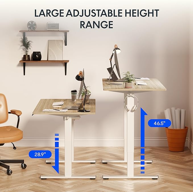 FLEXISPOT EN1 One-Piece Standing Desk, 40 x 24 Inches Electric Height Adjustable Desk for Home Office (White Frame + White Wood Grain Desktop)-DeskLoop Office