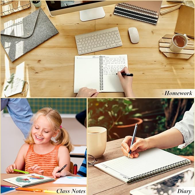 12 Pack Small Spiral Notebook A5 Lined College Ruled Spiral Journal Notebook 5.5 x 8.3 Inch Kraft Cover, 120 Pages for Work Students Office Business(Brown, Black)-DeskLoop Office