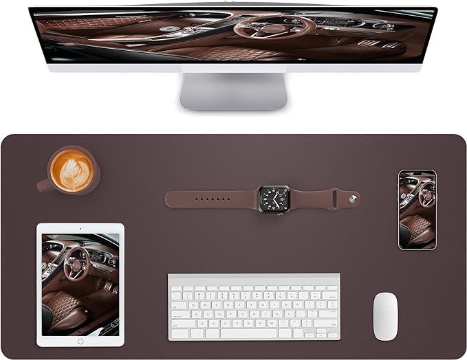 Leather Desk Pad Blotter, Mouse Pad, Office Desk Mat, Non-Slip PU Leather Desk by AFIING