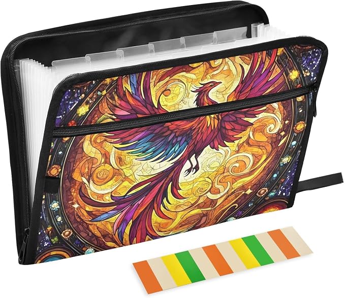 Expanding File Folder Phoenix Fire Wing Rainbow Glass Accordion File Organizer by ALAZA