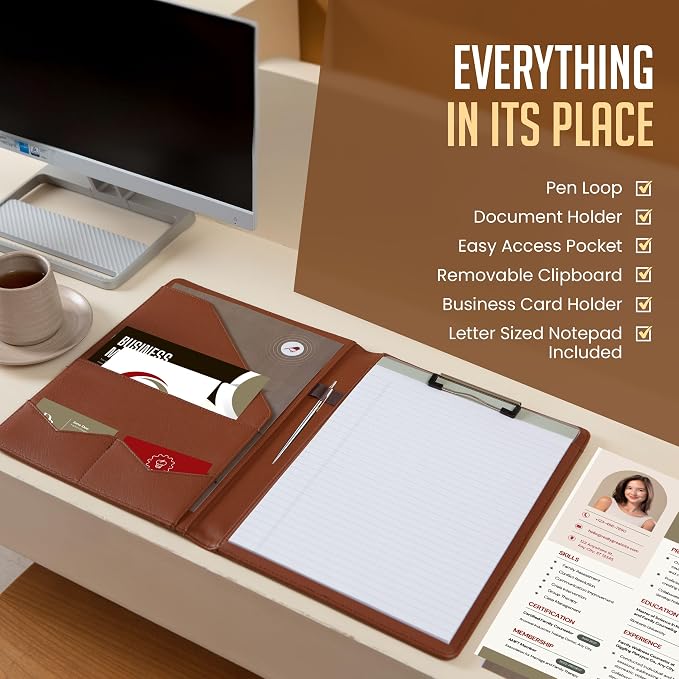 STYLIO Padfolio Folder with Removable Clipboard | Tan Color| Portfolio - Image 2