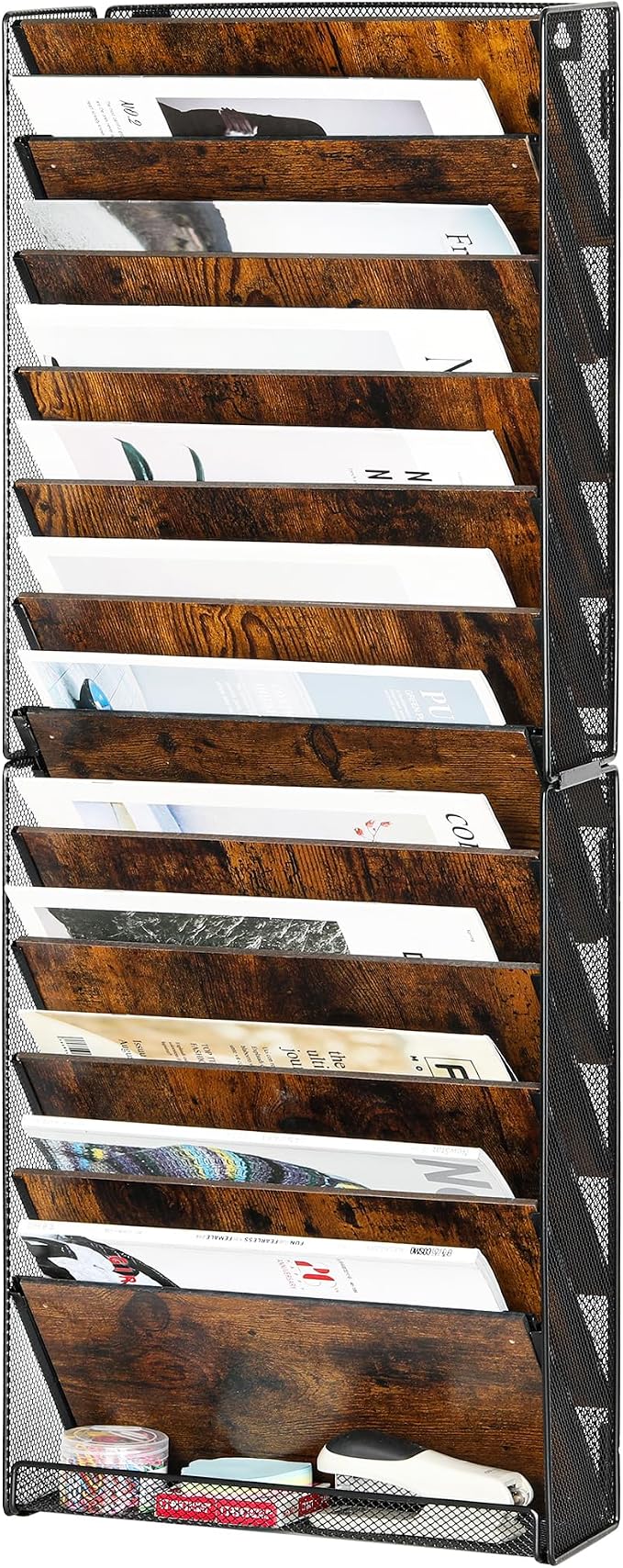 Solinxe 12-Tier Wall File Organizer, Wood Mail Organizer Wall Mounted Paper by Solinxe