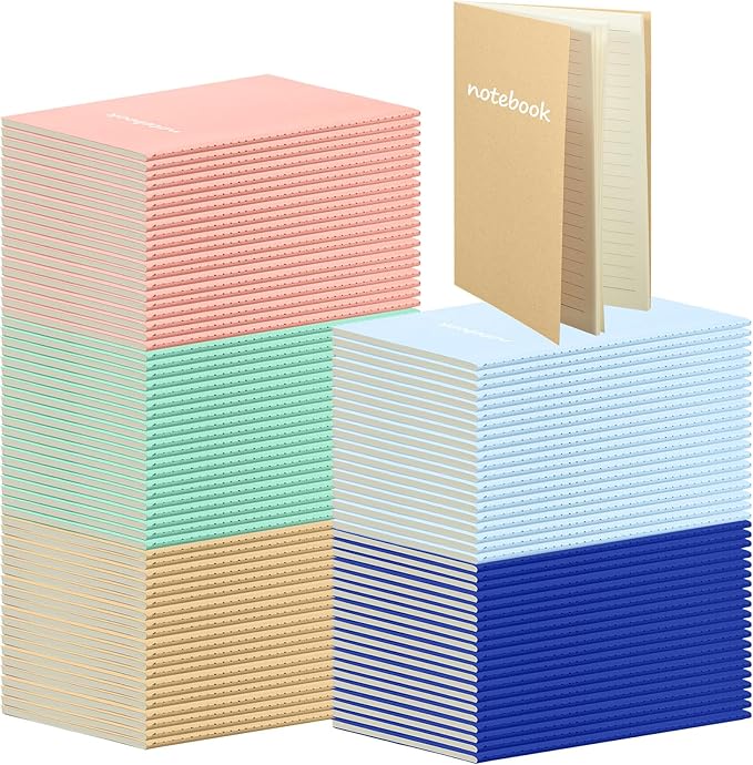 100 Pcs Kraft Notebook Journals 5.5 Inch x 8.3 Inch A5 Softcover Notebooks Bulk for Writing Sketch Office Notepad with 60 Pages 30 Sheets (Multicolor,Lined)(Bright Color,Notebook, Lined)-DeskLoop Office