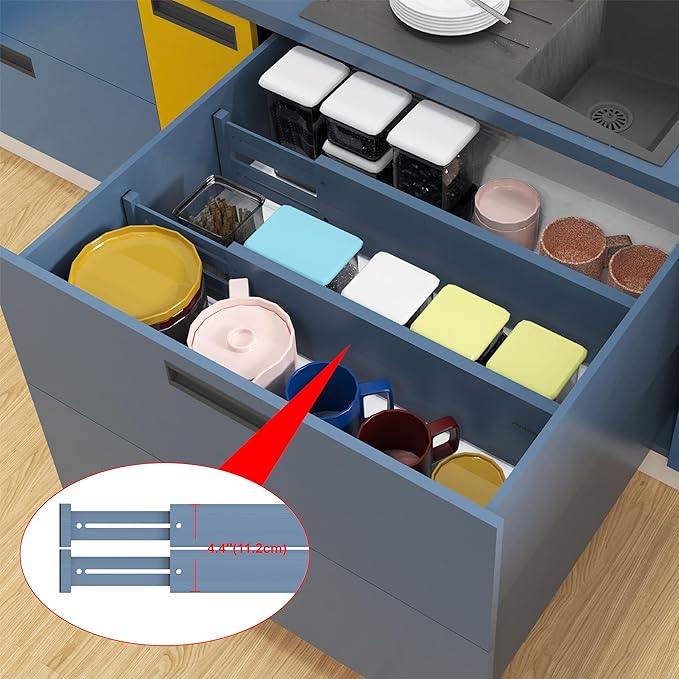 ANTOWIN Bamboo Drawer Dividers, Expandable Drawer Separators Splitter,17-22 inches Long Adjustable Spring-loaded Organizer for Large Utensil, Clothes, Tools Drawers (Blue)-DeskLoop Office