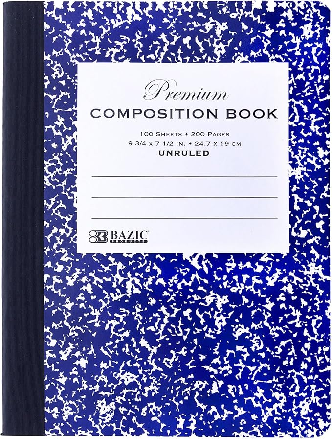 BAZIC Composition Book Blue Marble Unruled Ruled 100 Sheet Notebook, Blank Page Journal Comp Notebooks for School, 48-Pack-DeskLoop Office