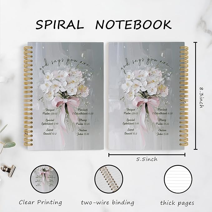 Christian Floral Spiral Notebook Journal, Vintage Hydrangea Flower Bible Notebooks for Note Taking, Christian Gifts for Women, Bible Journaling Hardcover Spiral Journal 5.5x8.3 Inches Writing Pads-DeskLoop Office