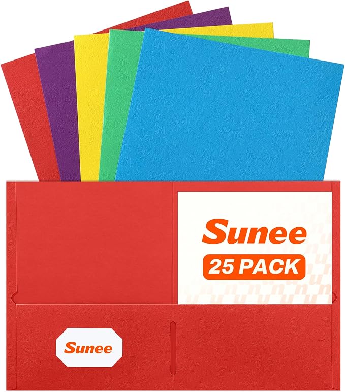 SUNEE Folders with Pockets, 2 Pocket Folders Fit Letter Size Paper, Paper File by SUNEE