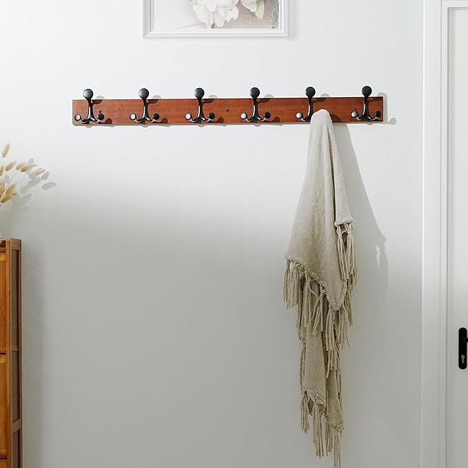 SKOLOO 39-Inch Cherry Wood Coat Rack Wall Mount with 6 Triple Hooks - Ideal for Family Entrances, Classrooms, and Pet Supplies Storage - Perfect Coat Hooks for Wall-DeskLoop Office