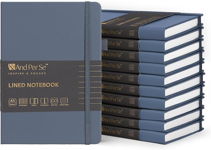 &And Per Se 10-Pack Lined Notebooks, A5 Hardcover, 160 Pages 100gsm Thick Paper by AndPerSe