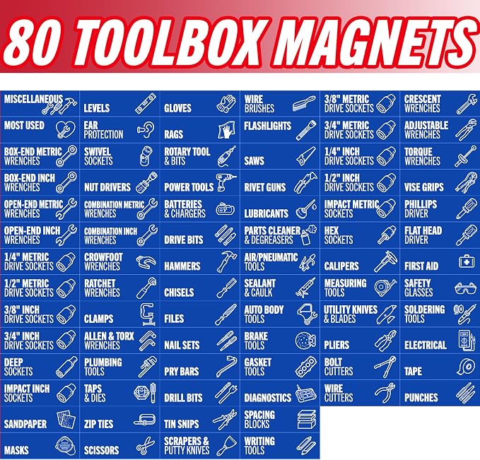 Magnetic Tool Labels for Toolbox – 80 Piece Heavy Duty Drawer & Tool Chest - Image 3