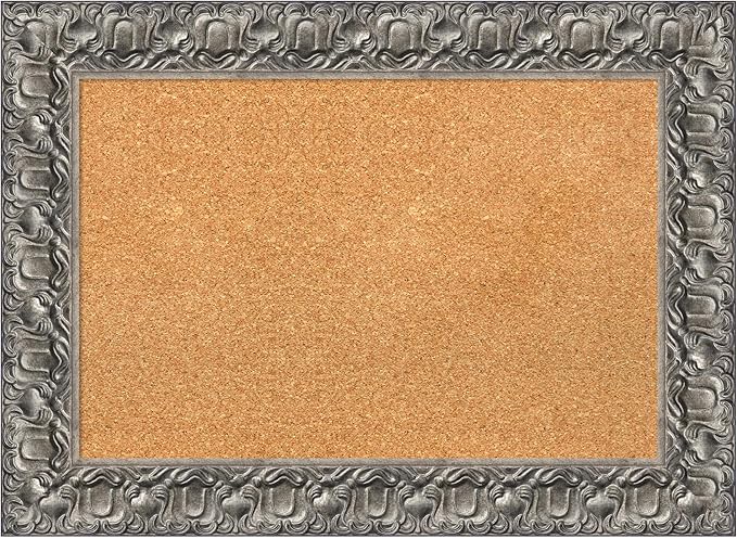 Amanti Art Natural Cork Board for Wall, 22x30 Vision Board with Silver Wood Frame, Medium Corkboard Office Decor for Home Organization, Traditional Corkboard Pinboard to Display Items for Home-DeskLoop Office