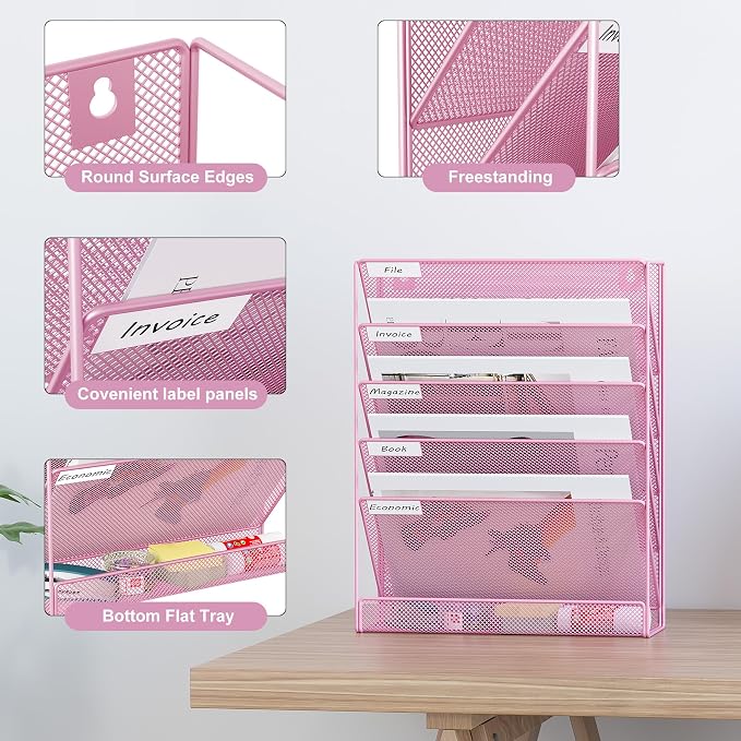 EasyPAG 5 Tier Wall File Holder, Mesh Hanging Folder Organizer - Image 2
