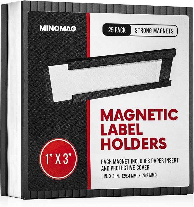 25pcs Magnetic Labels for File Cabinets, 1x3 inches | C Channel Magnetic Label by MINOMAG