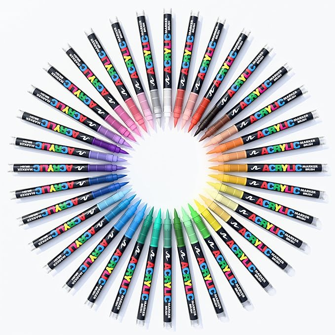36 Colors Acrylic Paint Markers Set, Soft Brush Tip Pens for Rock, Wood, Canvas, Glass, Ceramic, Fabric, DIY Craft Projects – Waterproof, Quick-Dry, Vibrant Ink for Artists & Beginners-DeskLoop Office