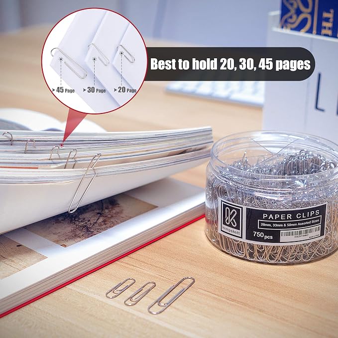 Kempshott 750 Paper Clips Assorted Sizes Small, Medium and Large Paper Clips - Image 3