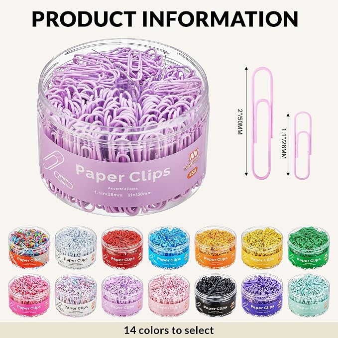 NEEWAY 450pcs Paper Clips Assorted Sizes, Small and Large Paper Clips, Coated - Image 2