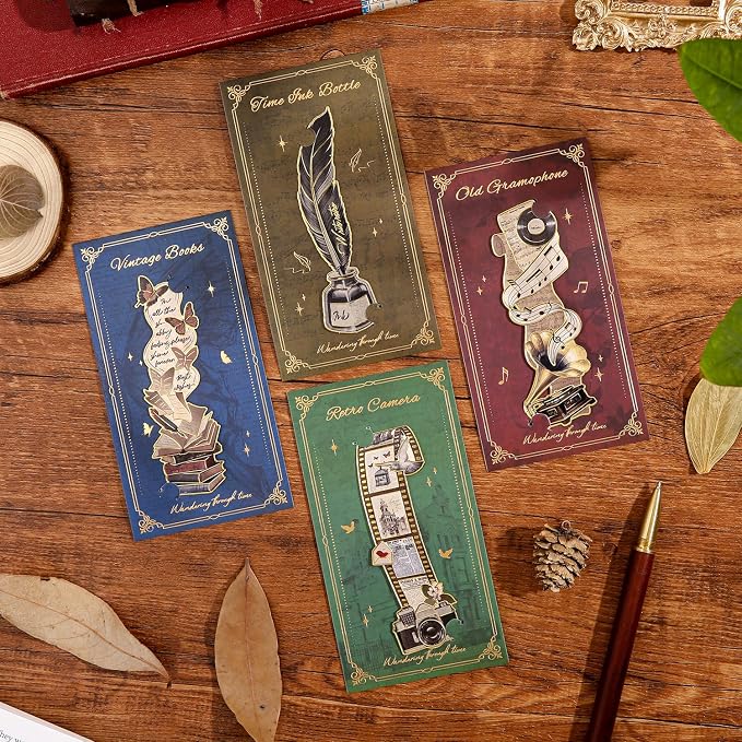 4pcs Vintage Bookmarks for Reading Women & Men, Unique Pretty Cute Metal Book - Image 8