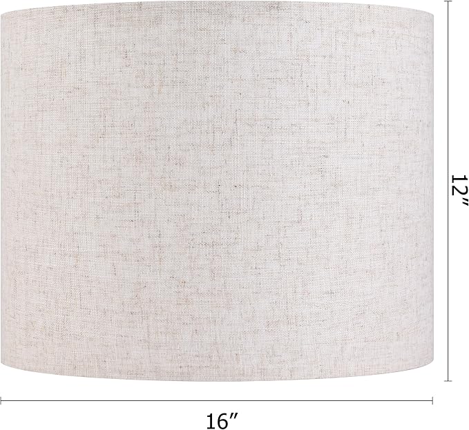GO&SO Oatmeal Linen Lamp shades Large Drum Linen Lampshade 16" Top x 16" Bottom - Image 2
