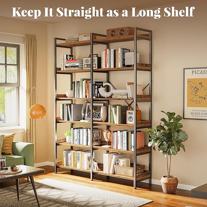 Huuger 6 Tier Bookshelf, Corner Bookshelf - Image 3