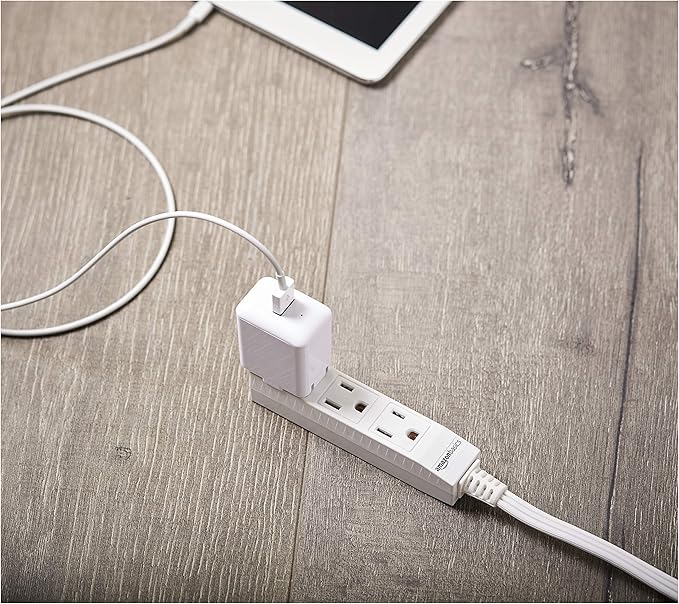 Amazon Basics 3-Prong Indoor Rectangle Extension Cord Power Strip, Flat Plug, Grounded 13 Amps, 1625 Watts, 125 VAC, 2-Pack, 3 ft, White-DeskLoop Office