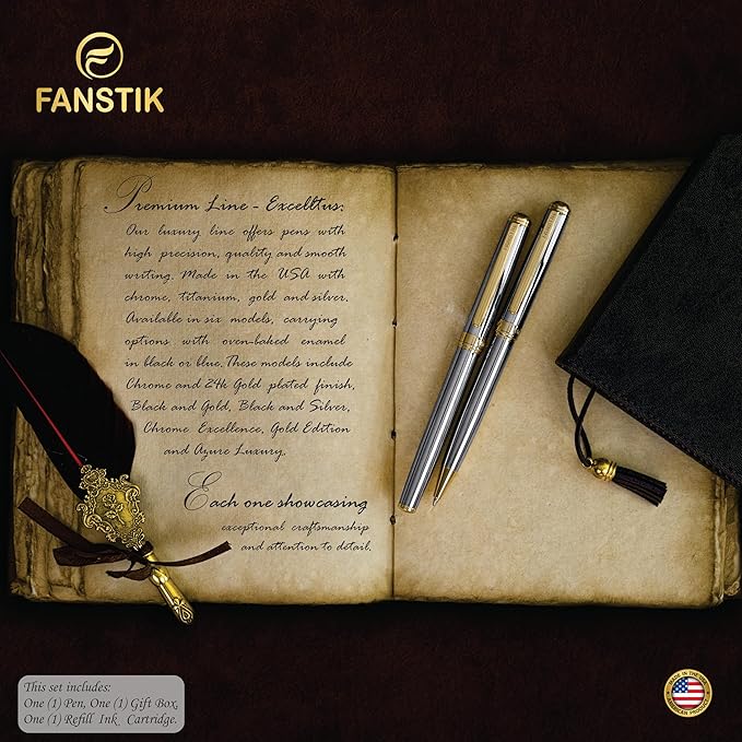 Customized Silver&Gold Luxury fountain pen (Made In USA) fancy gift set for women, Real 24K Gold Plating, Professional executive pen gift set for men (Lux Custom-fountain Silver-Gold)-DeskLoop Office