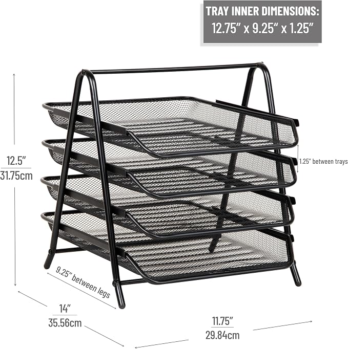 Mind Reader 4-Tier Paper Tray, Desktop Organizer, File Storage, Metal Mesh - Image 3