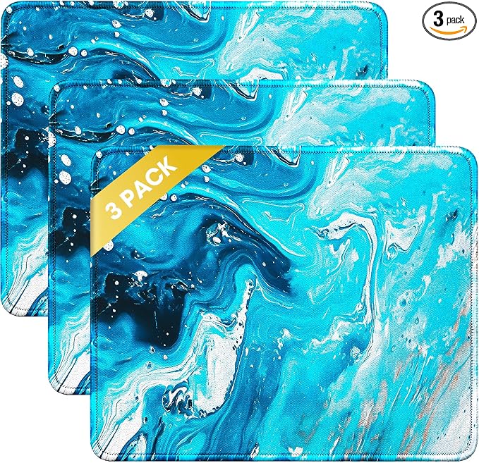 JIKIOU 3 Pack Mouse Pad with Stitched Edge, Portable Size-10.2x8.3in Blue | by JIKIOU