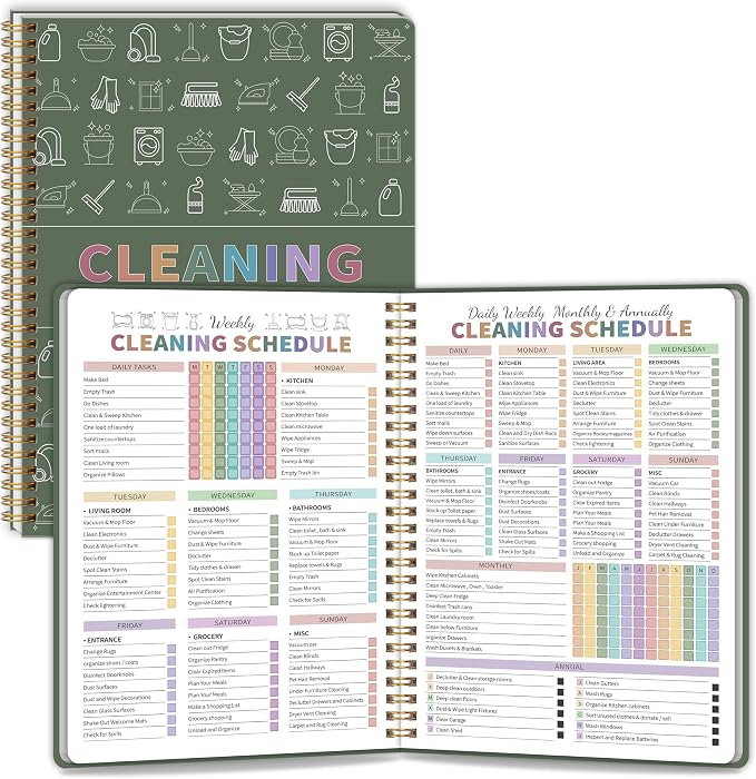 ADHD Cleaning Planner for Adults Women, Cleaning Schedule and Checklist Notebook by GOLDPEI