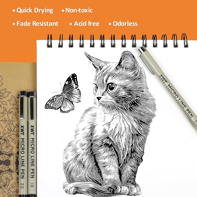 12+1 Fineliner Drawing Art Pens, Black Waterproof Pigment Ink Set for Artists, Sketching, Manga, Watercolor, Calligraphy, and Detail Outlining Archival Quality Inking Markers-DeskLoop Office