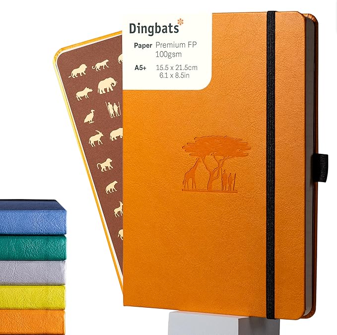 Dingbats* Earth Dotted Writing Journal Notebook A5 - Vegan Leather Hardcover - Ideal for Work, Travel - Pocket, Elastic Closure & Bookmark-DeskLoop Office