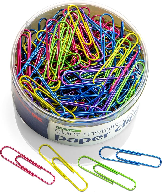 Officemate PVC-Free Assorted Color Coated Giant Paper Clips, 200 per Tub by Officemate