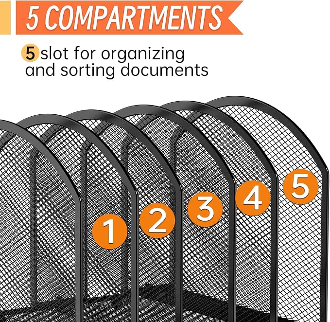MINDEPOT Desk File Organizer 5 Sections Desktop Organizer File Mail Sorter - Image 4