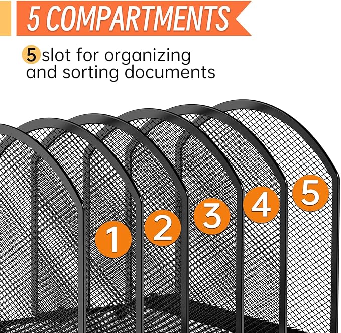 MINDEPOT 5-Section Desk File Organizer, Vertical Desktop File Holder Mail - Image 4