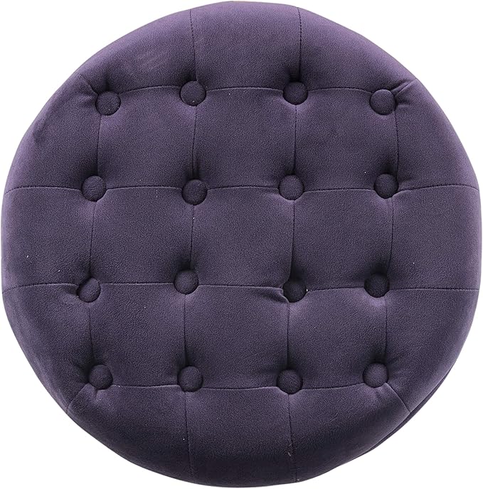 HomePop Home Decor | Upholstered Round Velvet Tufted Foot Rest Ottoman | Ottoman with Storage for Living Room & Bedroom | Decorative Home Furniture, Purple-DeskLoop Office
