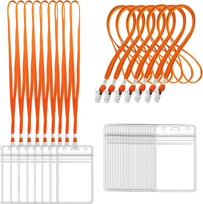 100Pcs Clear Plastic Name Tags Badge ID Card Holders and 100Pcs Black Lanyards by LOCONHA