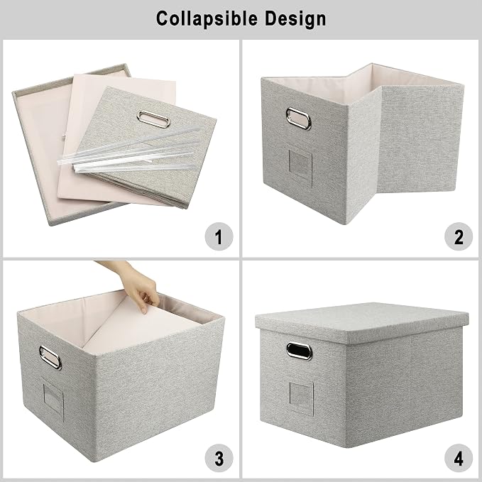 4-Pack Modern Minimalist Beige Collapsible Linen File Folder Box Office - Image 5